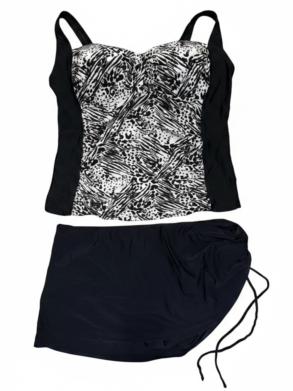 Jaclyn Smith Black and White Animal Print Tankini with Swim Skirt